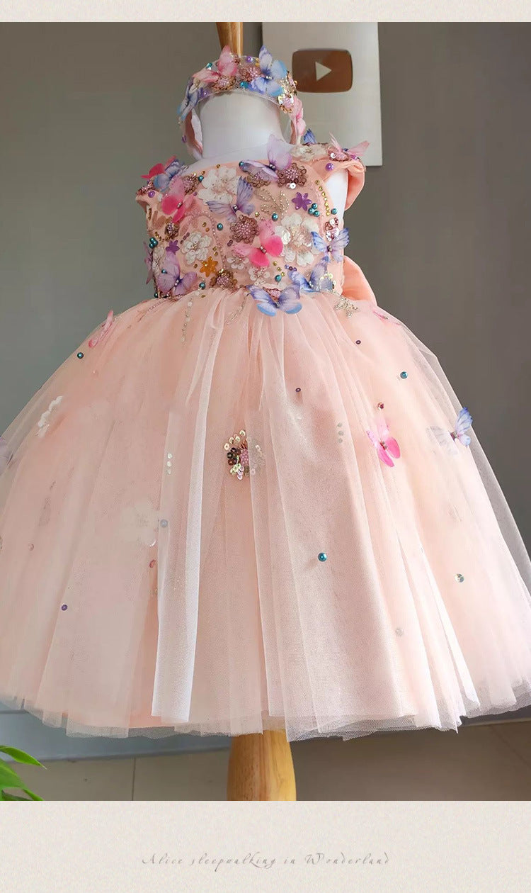 KMK - Flower Butterfly Embroidery Tulle Dress