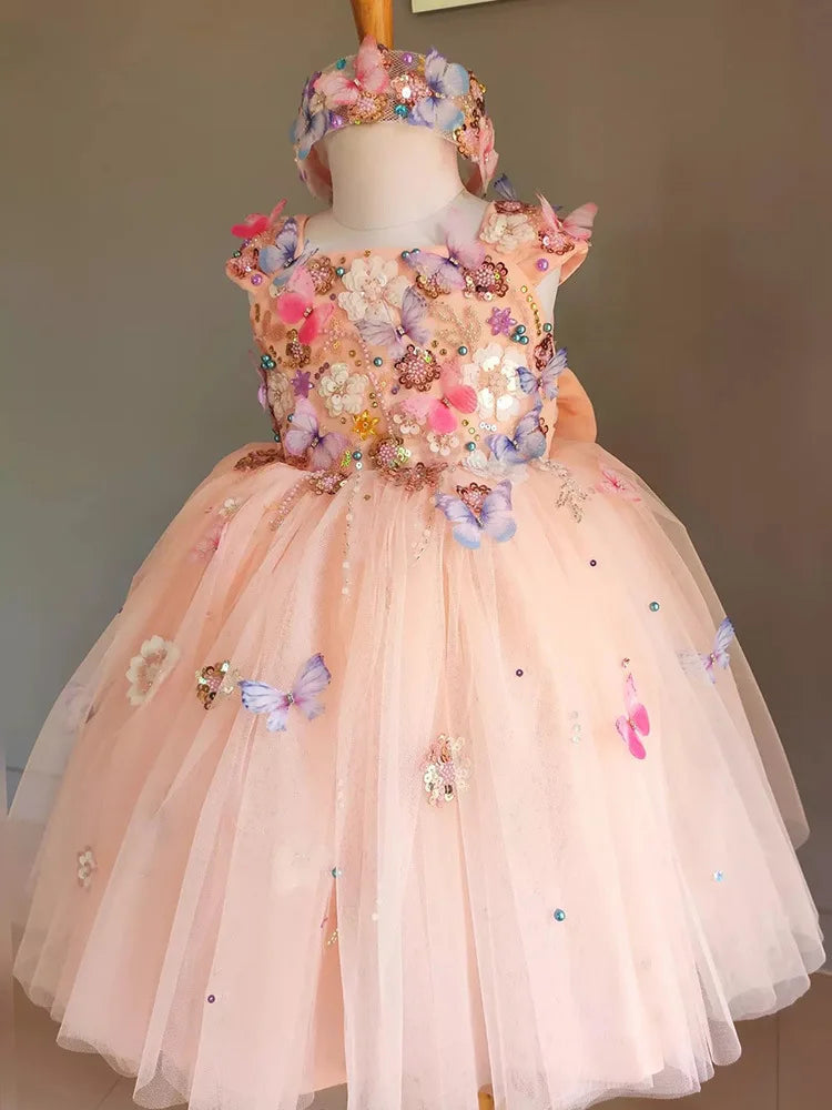 KMK - Flower Butterfly Embroidery Tulle Dress