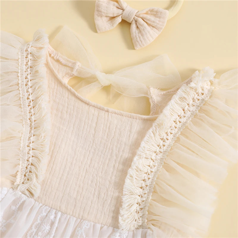 KMK - Flower Embroidery Romper with Butterfly Wings + Headband