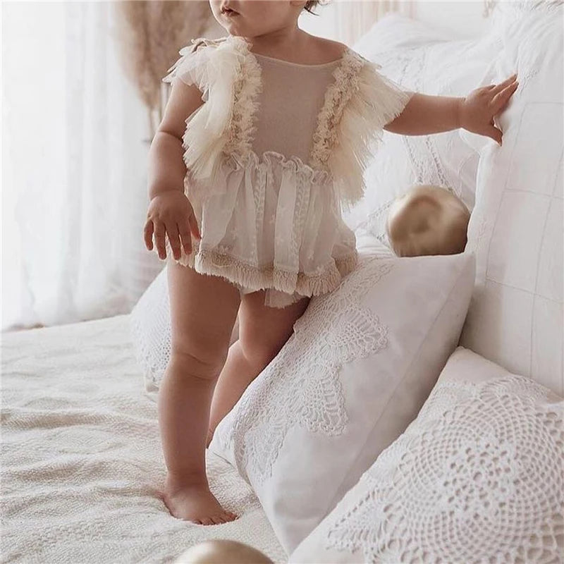 KMK - Flower Embroidery Romper with Butterfly Wings + Headband