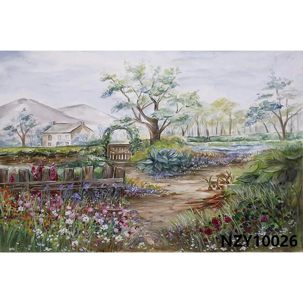 KMK - Flower Garden Oil Painting Backdrop