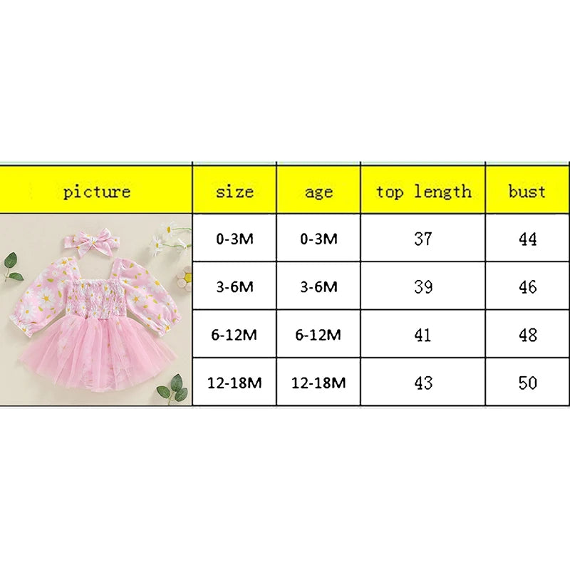 KMK - Flower Print Shirred Long Sleeve Mesh Tutu Romper + Headband