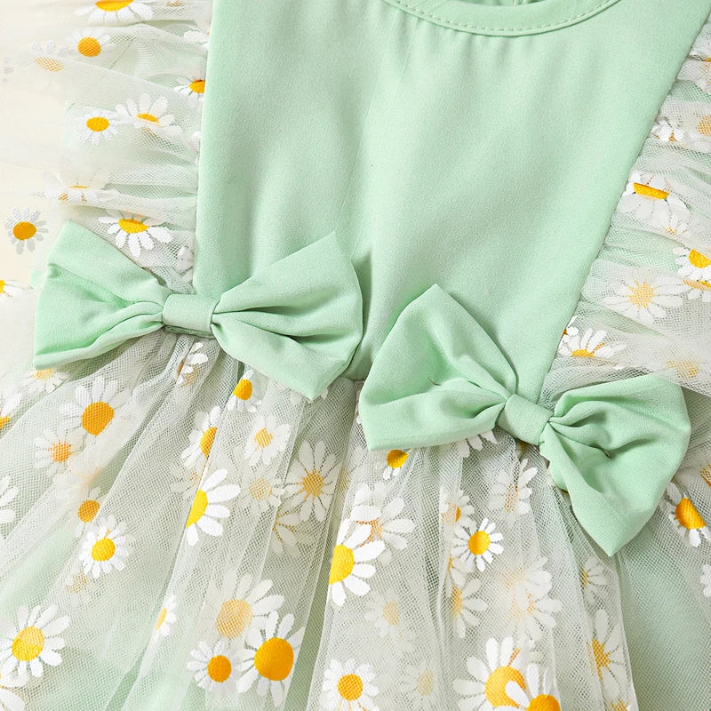 KMK - Flower Print Tulle Romper Dress + Headband