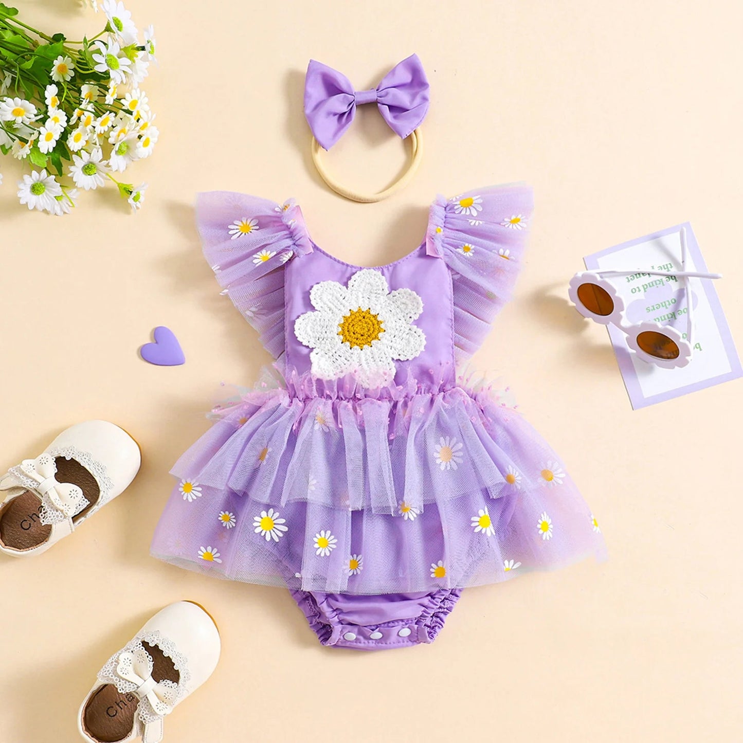 KMK - Flower Tutu Romper + Headband