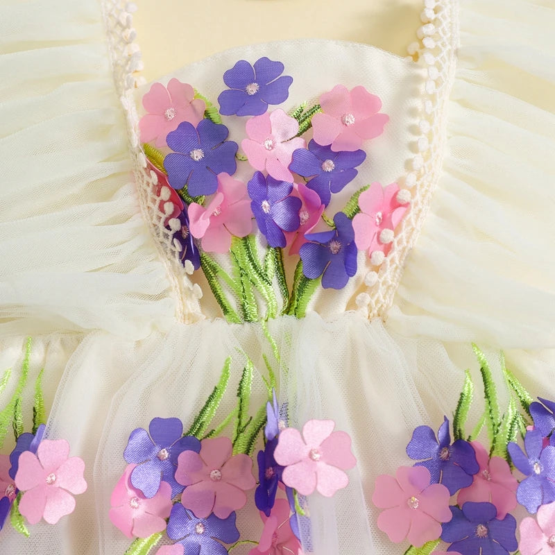 KMK - Flowers Embroidery Tulle Romper Dress + Headband