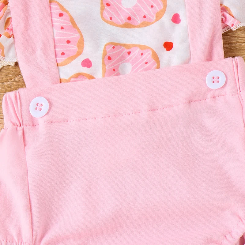 KMK - Flying Sleeve Donut Print Romper + Headband