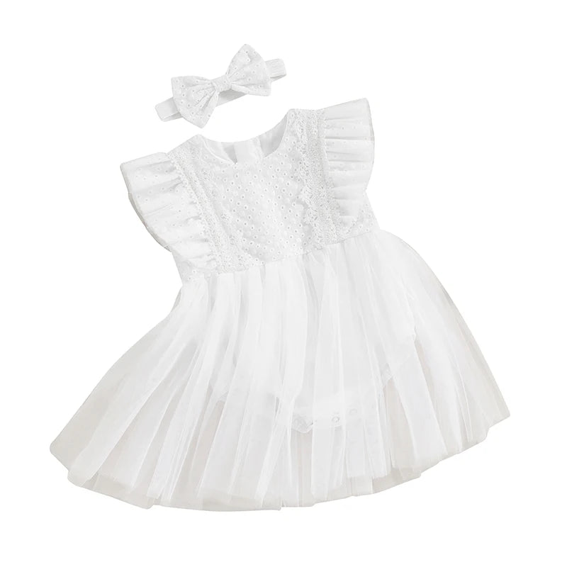 KMK - Flying Sleeve Tulle Romper Dress + Headband