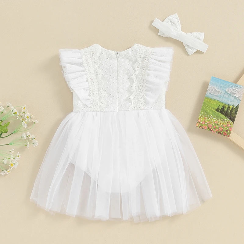 KMK - Flying Sleeve Tulle Romper Dress + Headband