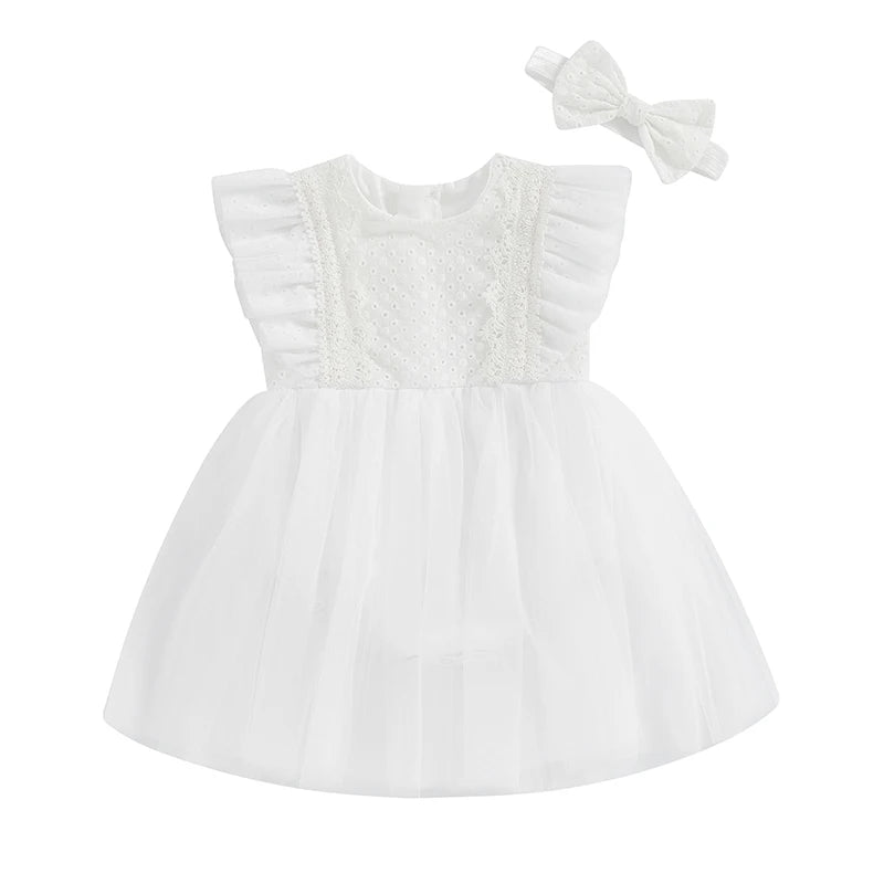 KMK - Flying Sleeve Tulle Romper Dress + Headband