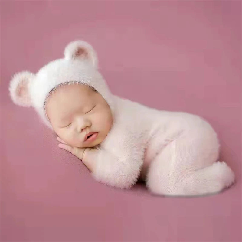 KMK - Furry Bear Knitted Romper Set