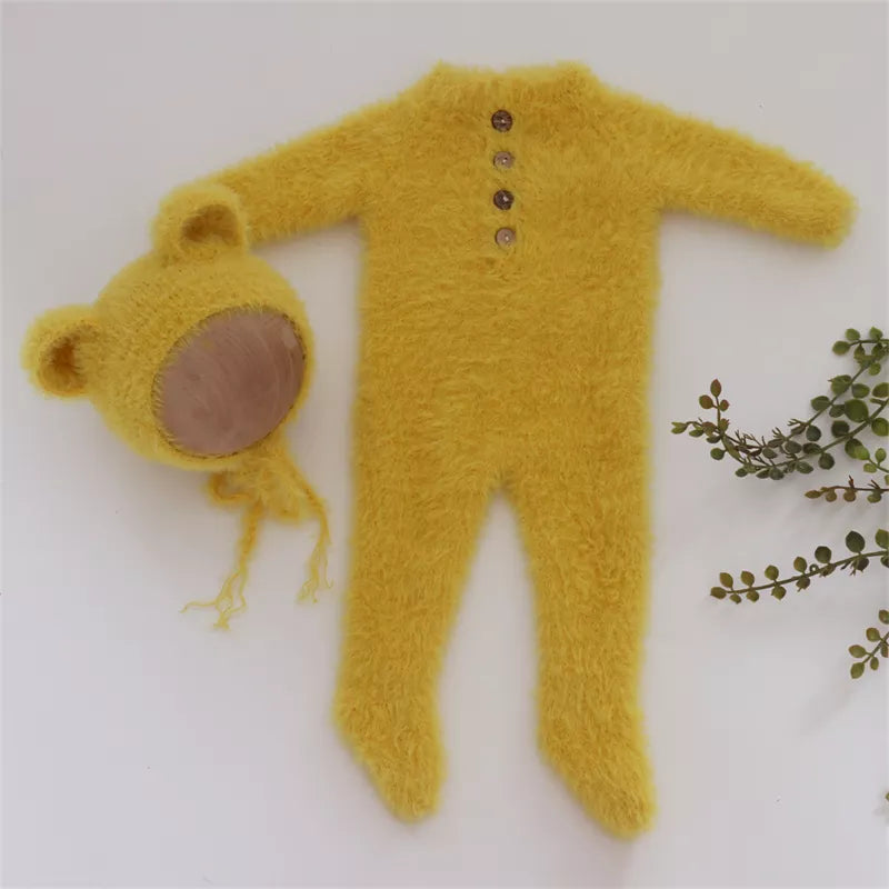 KMK - Furry Bear Knitted Romper Set