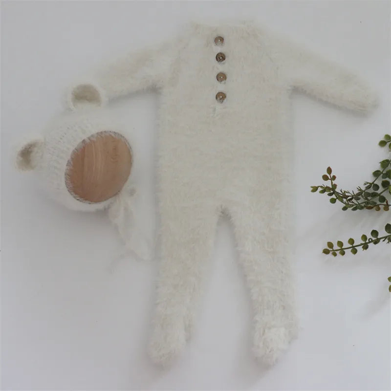 KMK - Furry Bear Knitted Romper Set