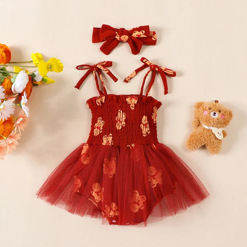 KMK - Gingerbread Man Lace Tulle Romper + Headband