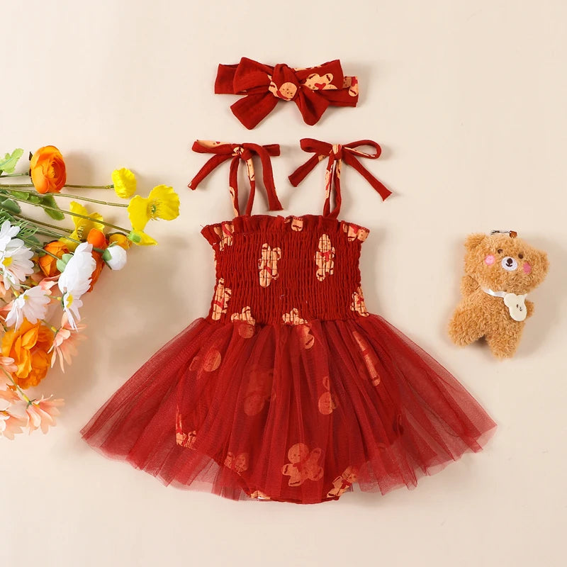 KMK - Gingerbread Man Lace Tulle Romper + Headband