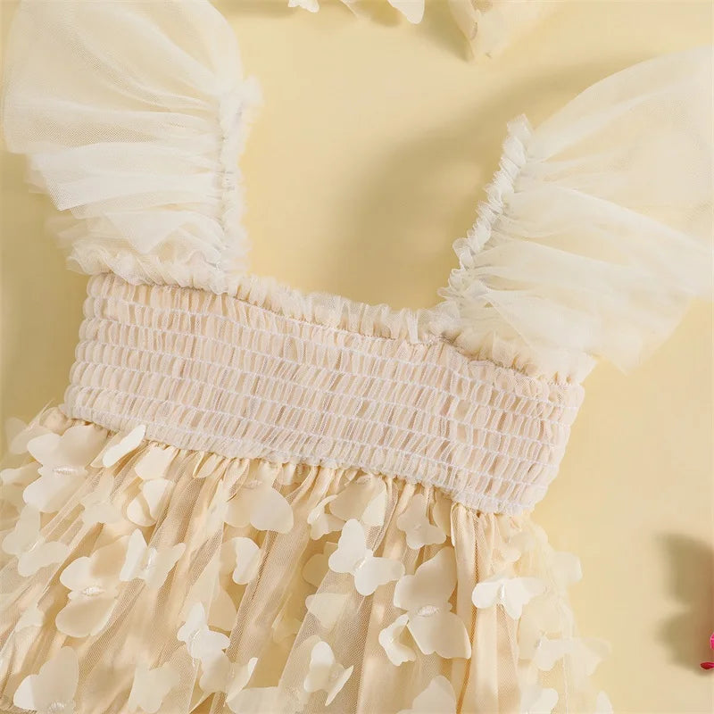 KMK - Girls Butterfly Tulle Romper + Headband Set