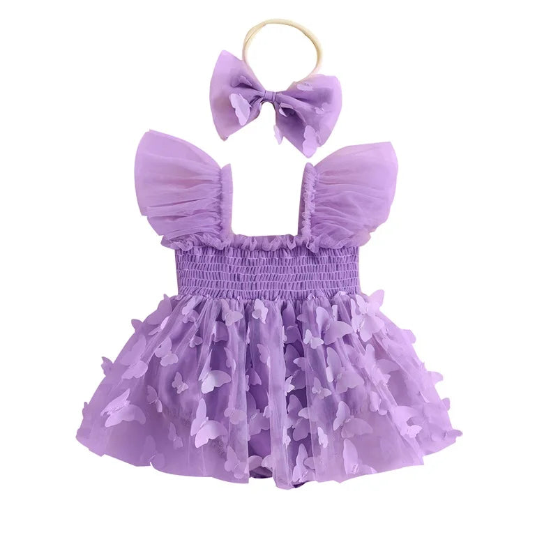 KMK - Girls Butterfly Tulle Romper + Headband Set