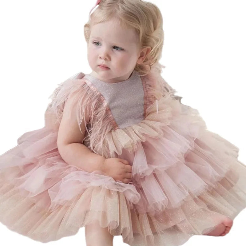 KMK - Girls Feather Tulle Dress