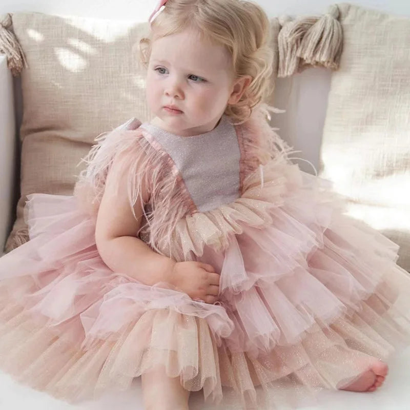 KMK - Girls Feather Tulle Dress