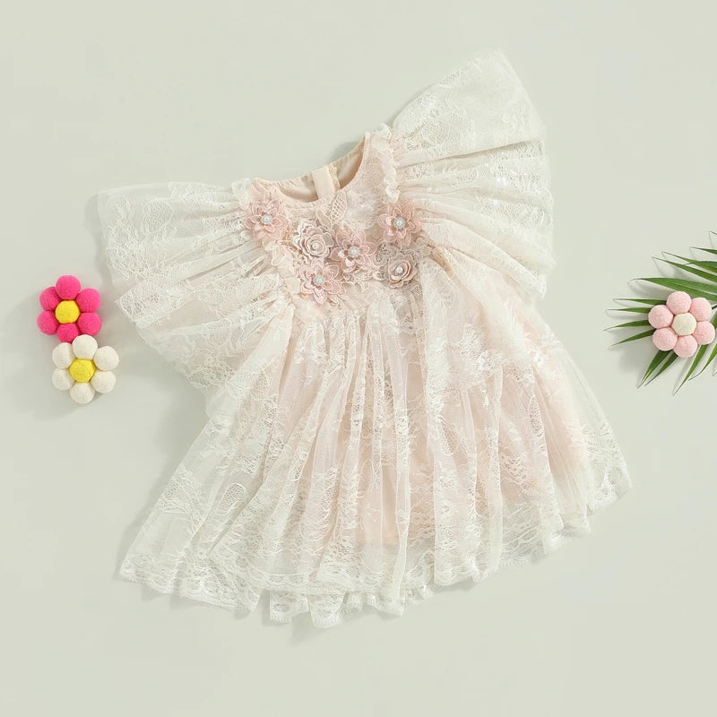 KMK - Girls Flower Lace Embroidery Dress