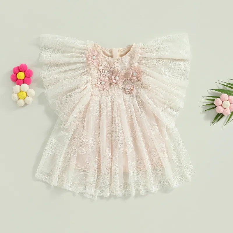 KMK - Girls Flower Lace Embroidery Dress