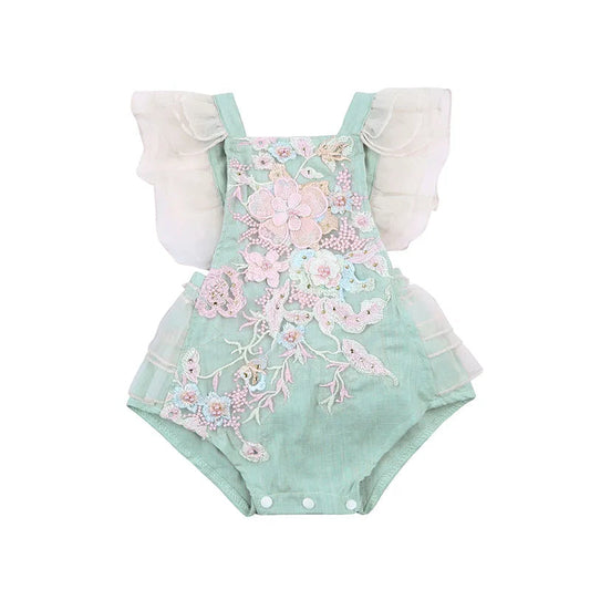 KMK - Girls Lace Embroidery Pearl Romper