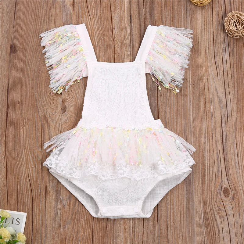 KMK - Girls tassel Lace Sleeveless romper