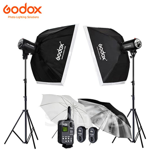 KMK - Godox 2x E300 300Ws / E250 250Ws Studio Flash Lighting Kit + 60x90cm Softbox +2m Light Stand + Transmitter Trigger FT-16 Set