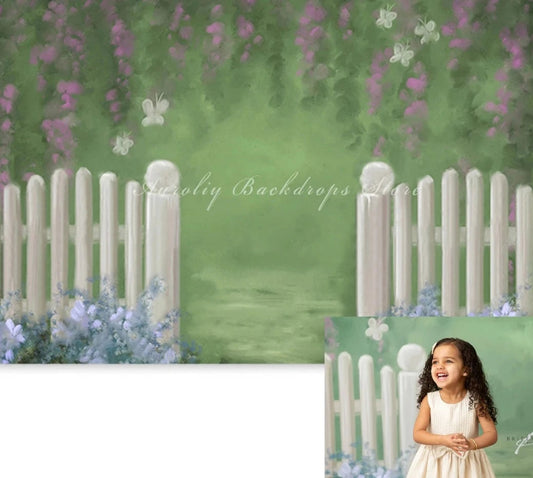 KMK - Green Floral Garden Fence Backdrop