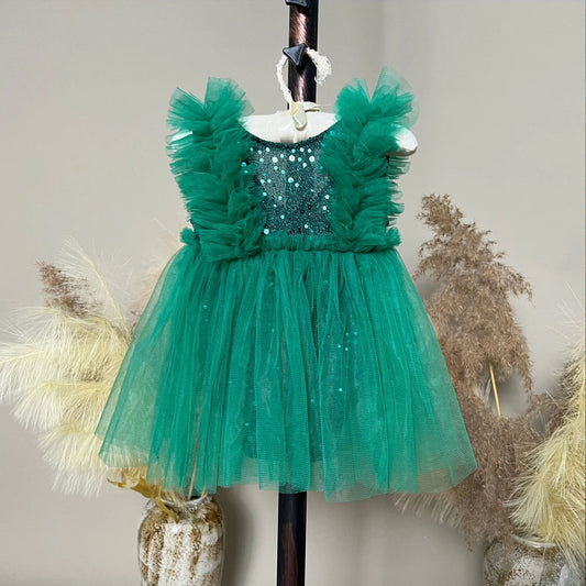 KMK - Green Gauze Sleeveless Sequin Dress