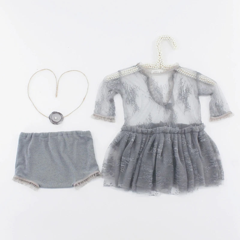 KMK - Grey 3 piece Newborn Dress Outfit