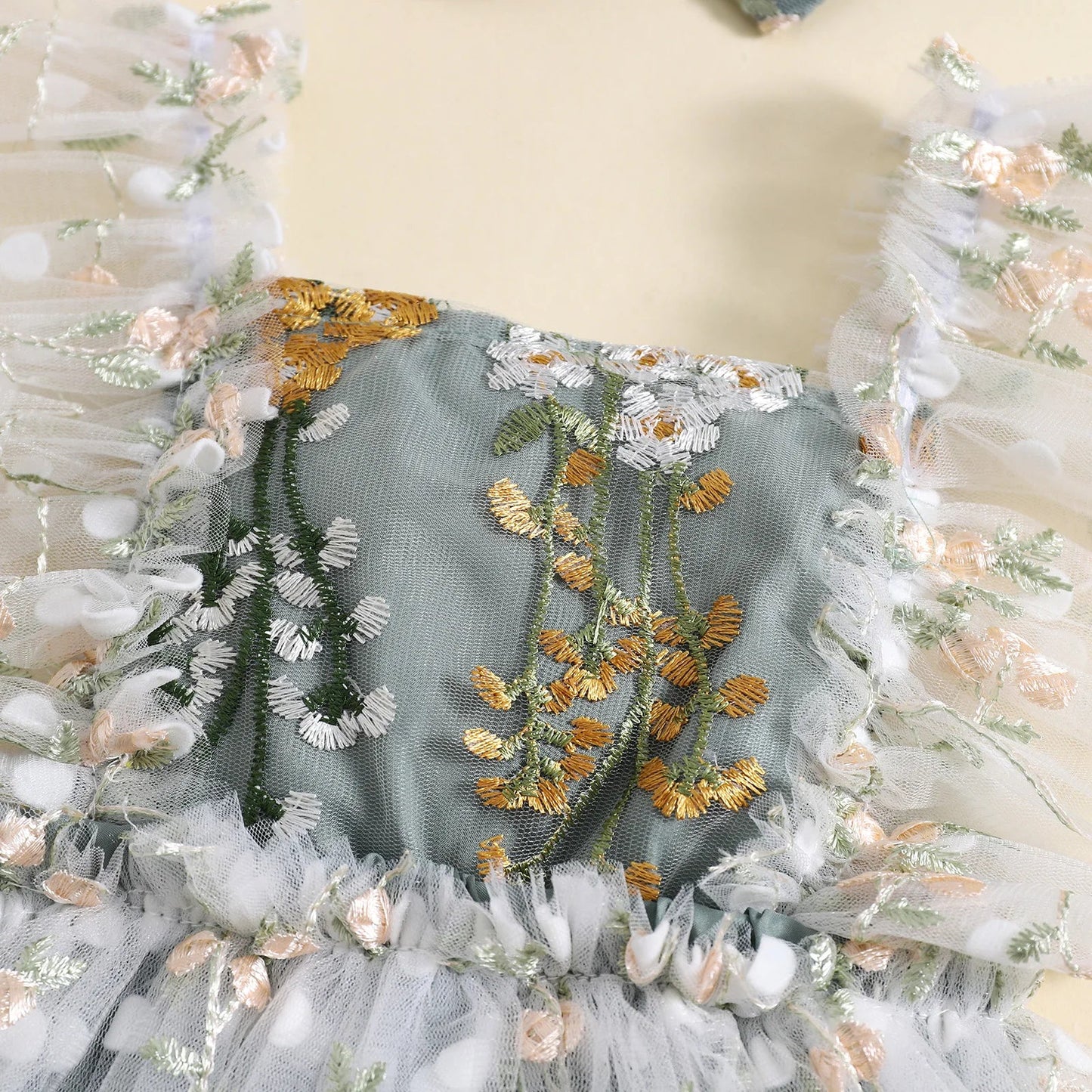 KMK - Grey Lace Floral Ruffle Embroidery Romper + Headband