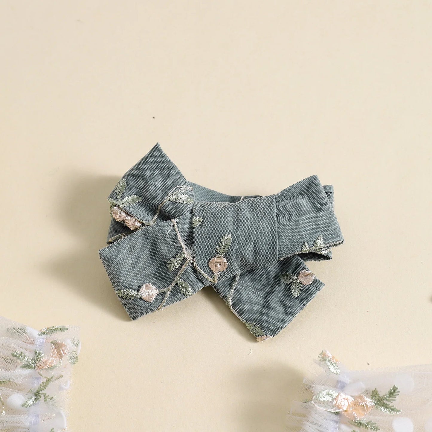 KMK - Grey Lace Floral Ruffle Embroidery Romper + Headband