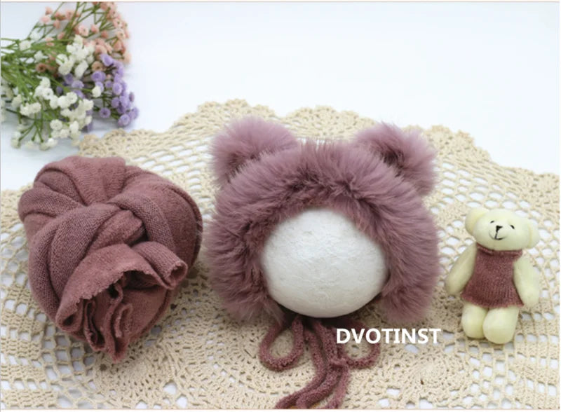 KMK -Hairy Bonnet Bear Doll Soft Wrap 2 or 3 Piece Set