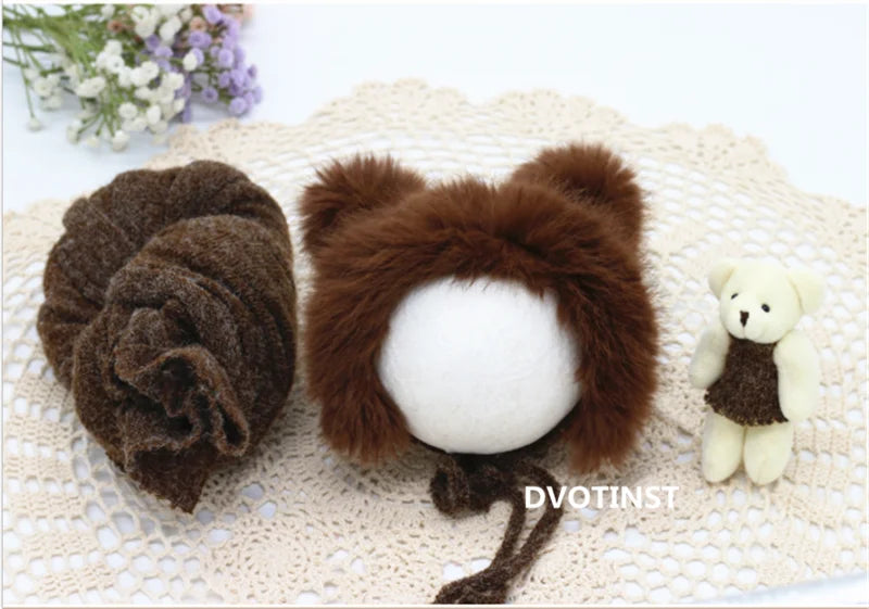 KMK -Hairy Bonnet Bear Doll Soft Wrap 2 or 3 Piece Set