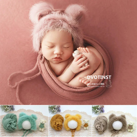 KMK -Hairy Bonnet Bear Doll Soft Wrap 2 or 3 Piece Set