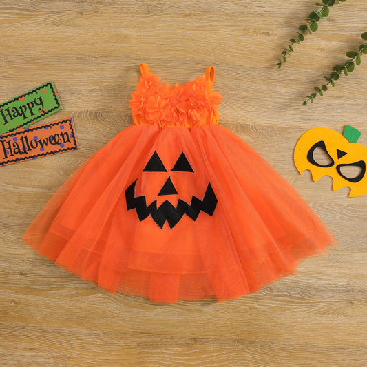 KMK - Halloween Flowers Pumpkin Tutu Dress