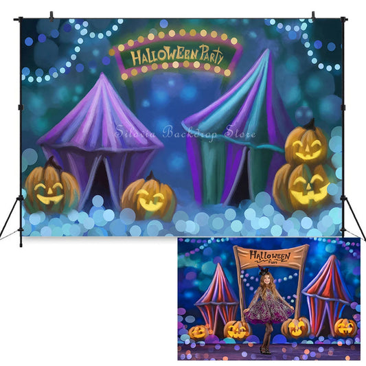 KMK - Halloween Pumpkin Circus Tents Backdrop