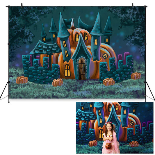 KMK - Halloween Pumpkin Cottage Backdrop