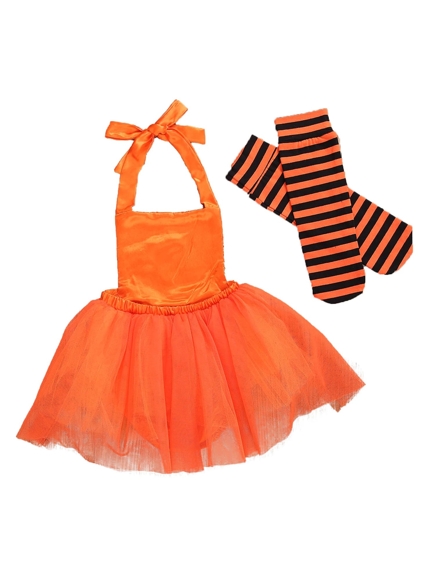 KMK - Halloween Pumpkin Sequin Romper Dress + Socks