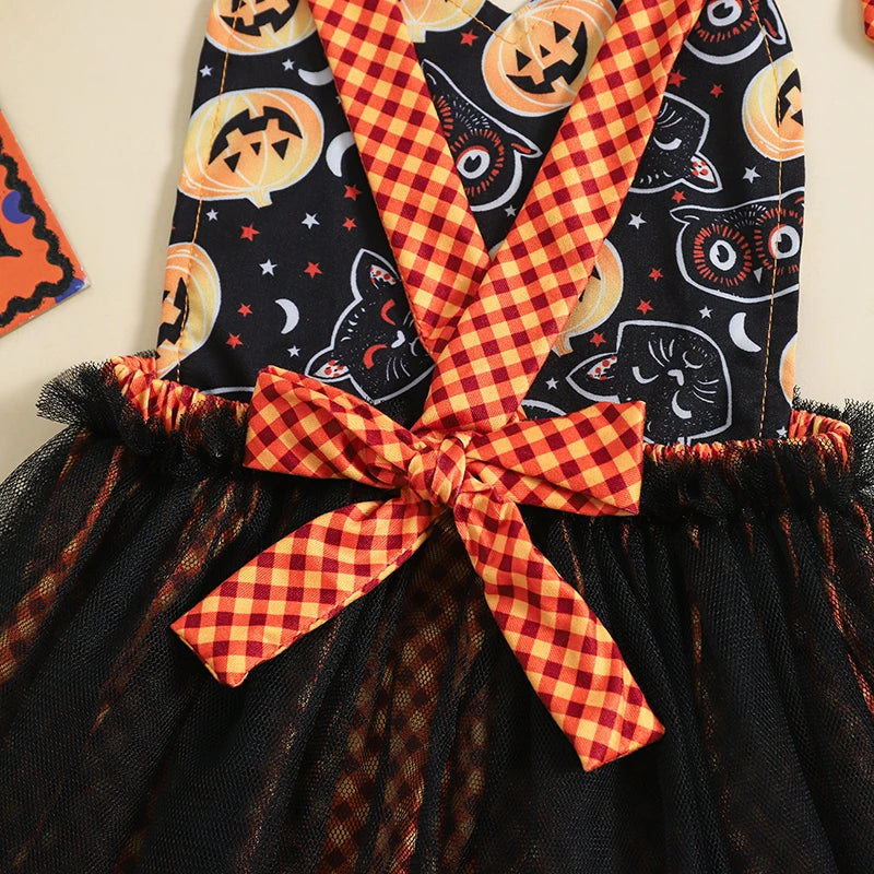 KMK - Halloween Pumpkin Tulle Romper + Headband