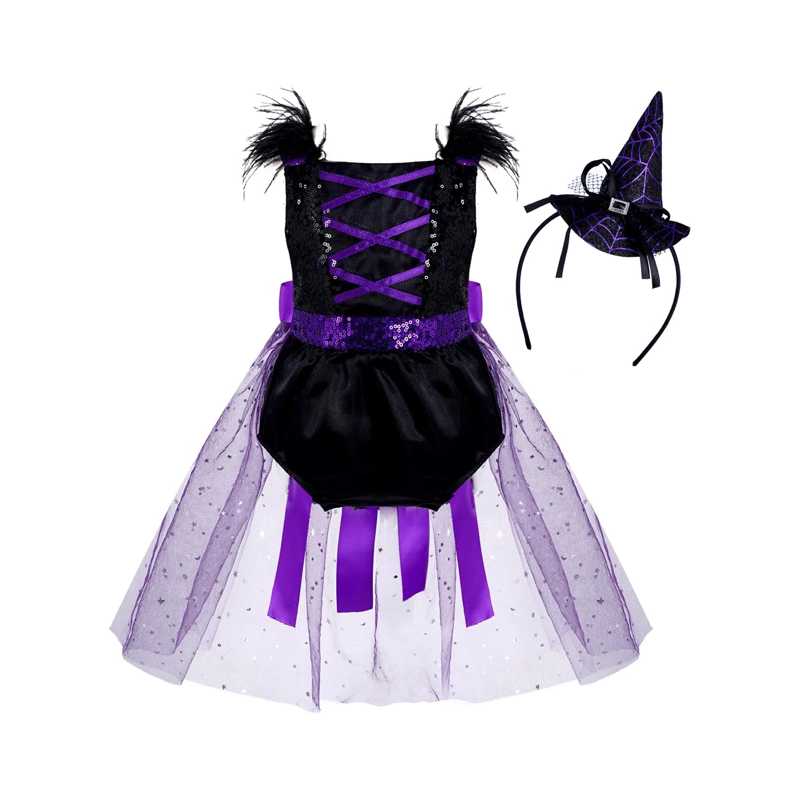 KMK - Halloween Sequins Mesh Romper Dress + Headband