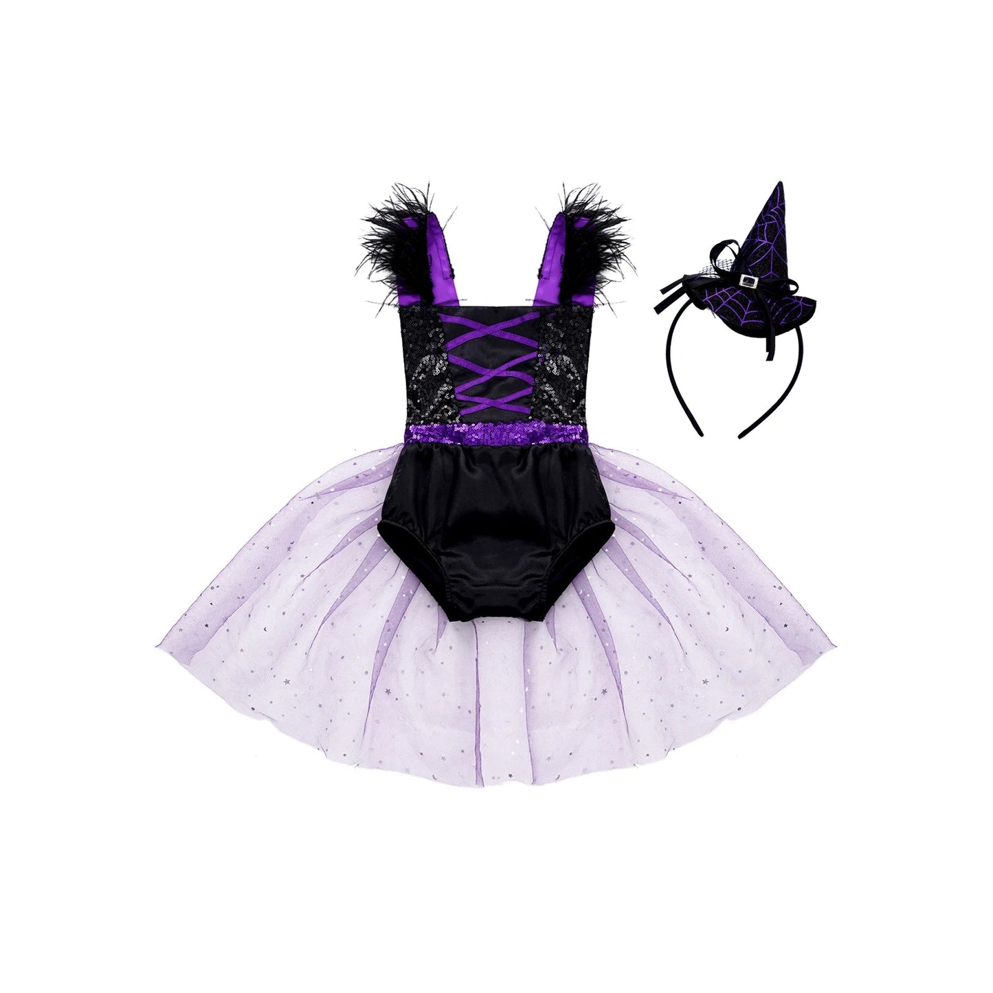 KMK - Halloween Sequins Mesh Romper Dress + Headband