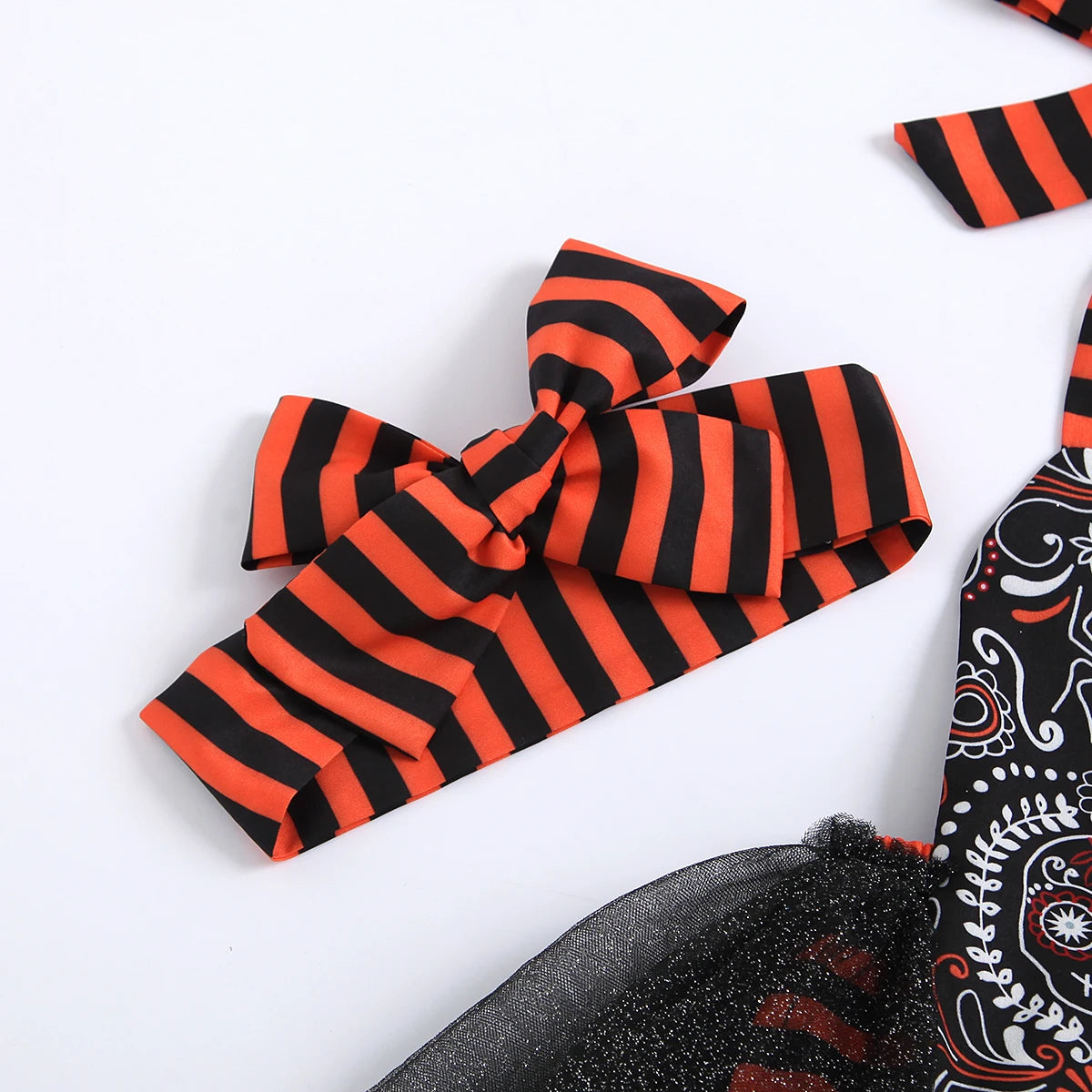 KMK - Halloween Skull Pattern Romper + Headband