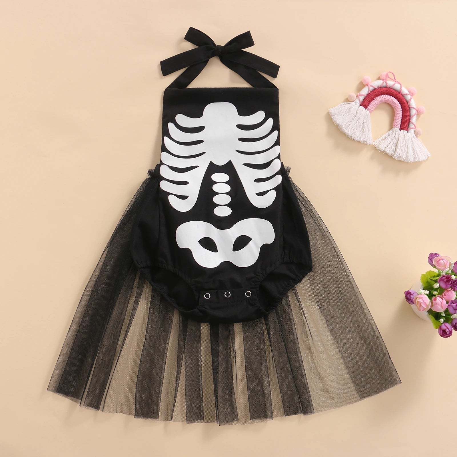 KMK - Halloween Sleeveless Skeleton Tutu Romper