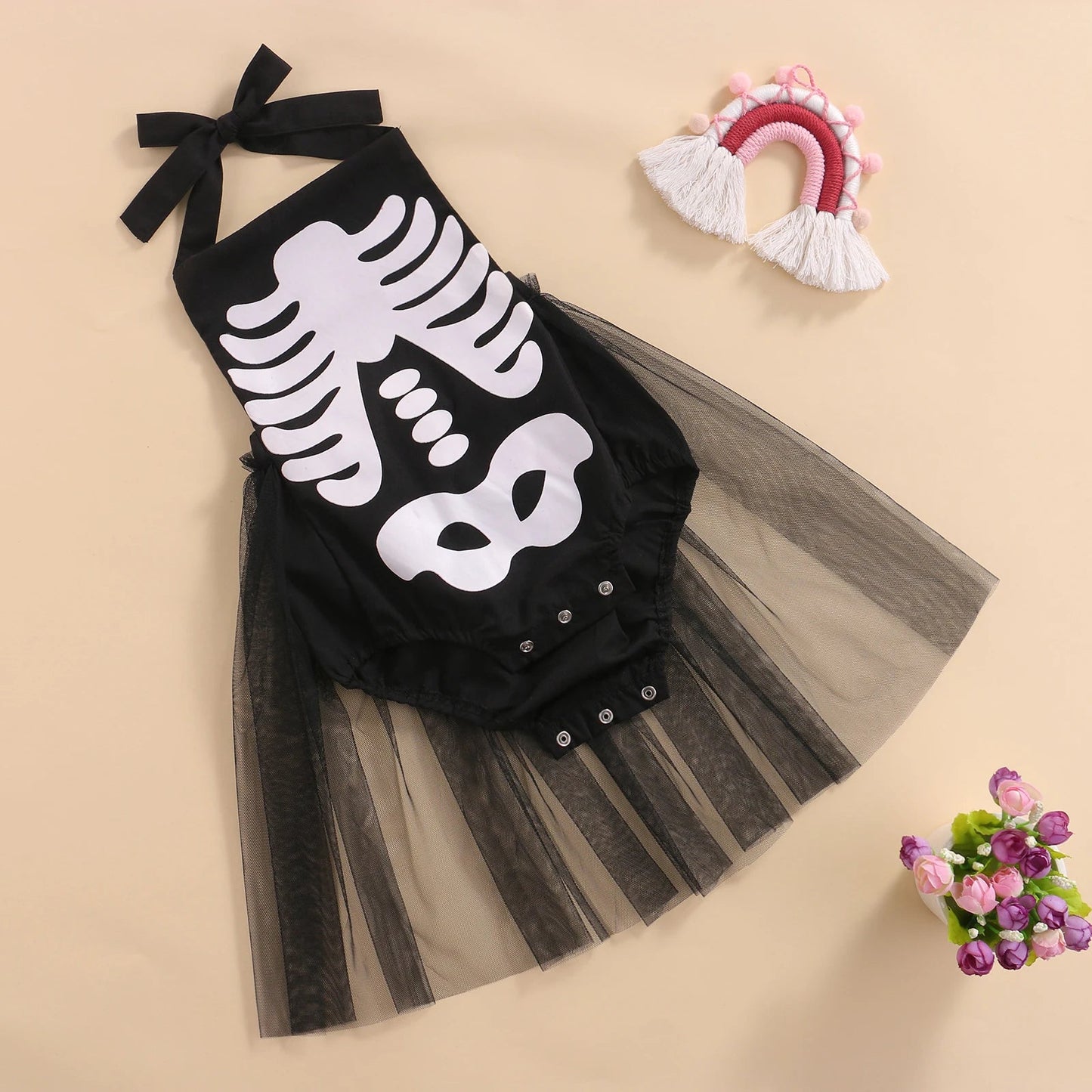 KMK - Halloween Sleeveless Skeleton Tutu Romper