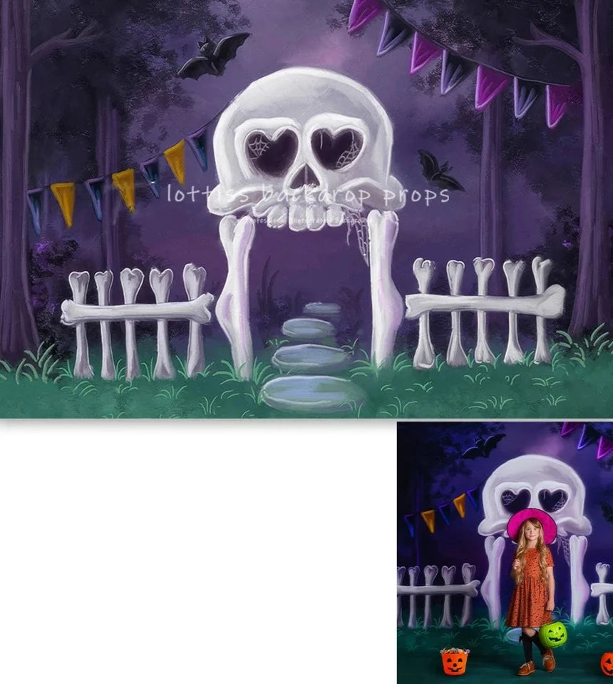 KMK - Halloween Spooky Skeleton Gate Backdrop