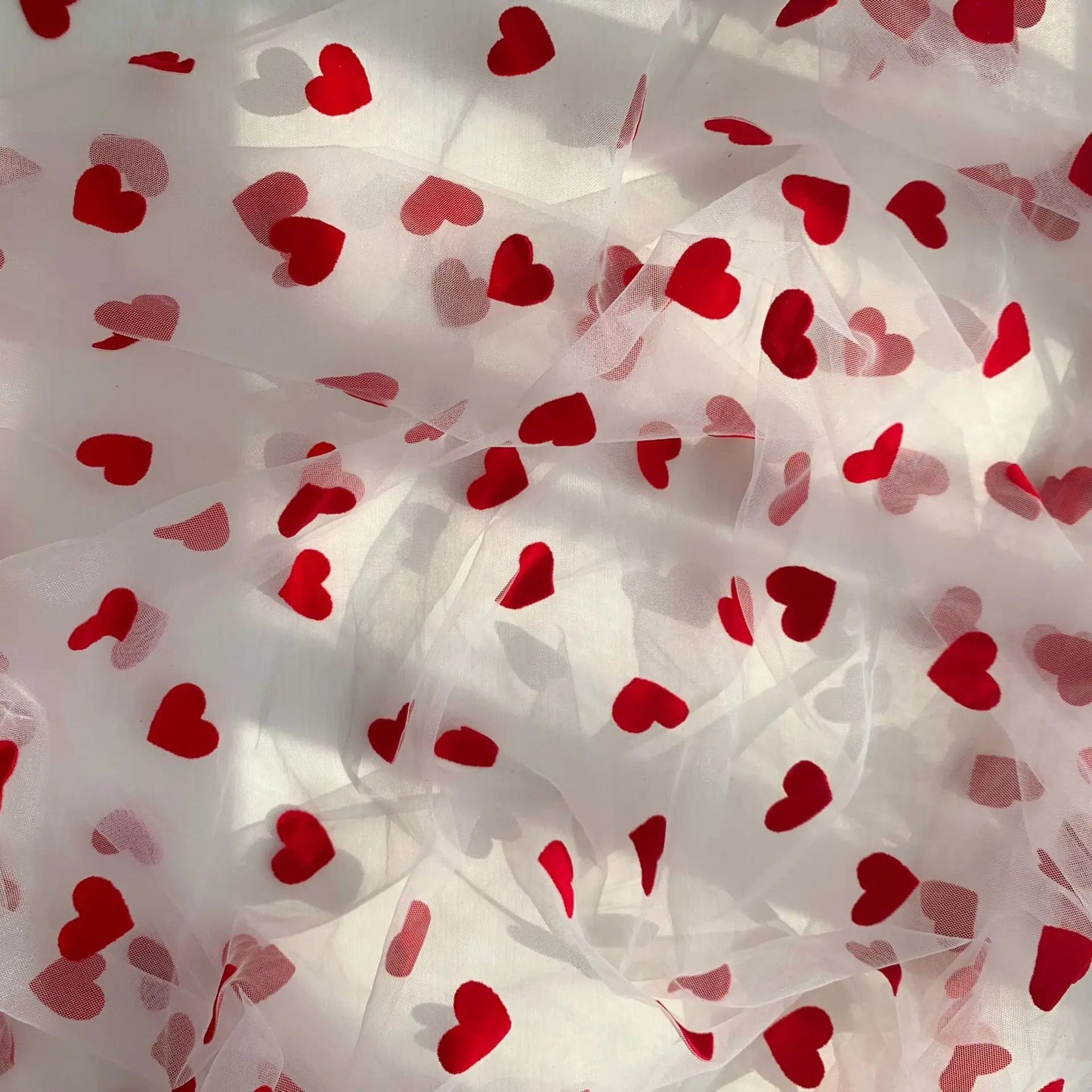 KMK - Heart Flocked Mesh Fabric