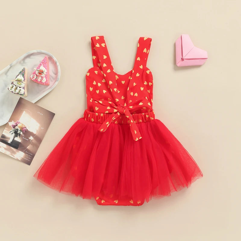 KMK - Heart Printed Sequin Tutu Romper Dress