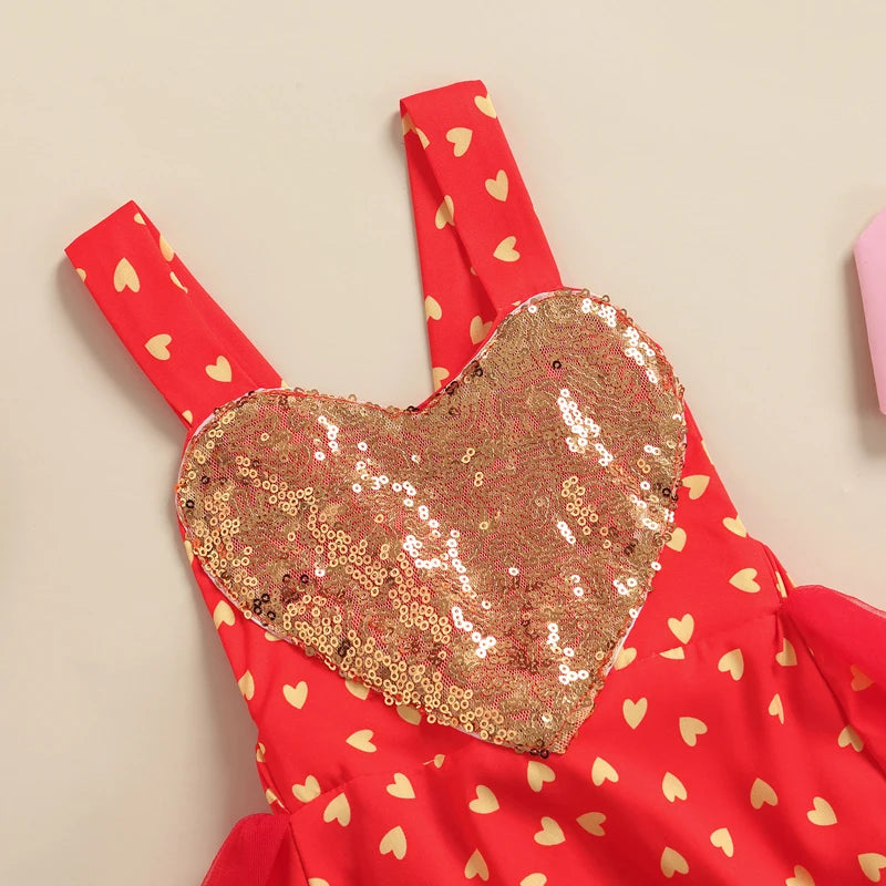 KMK - Heart Printed Sequin Tutu Romper Dress