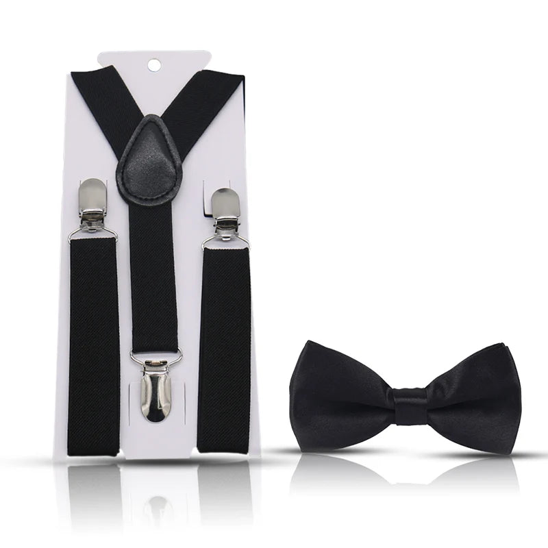 KMK - Kids Plain Suspenders + Bowtie Set